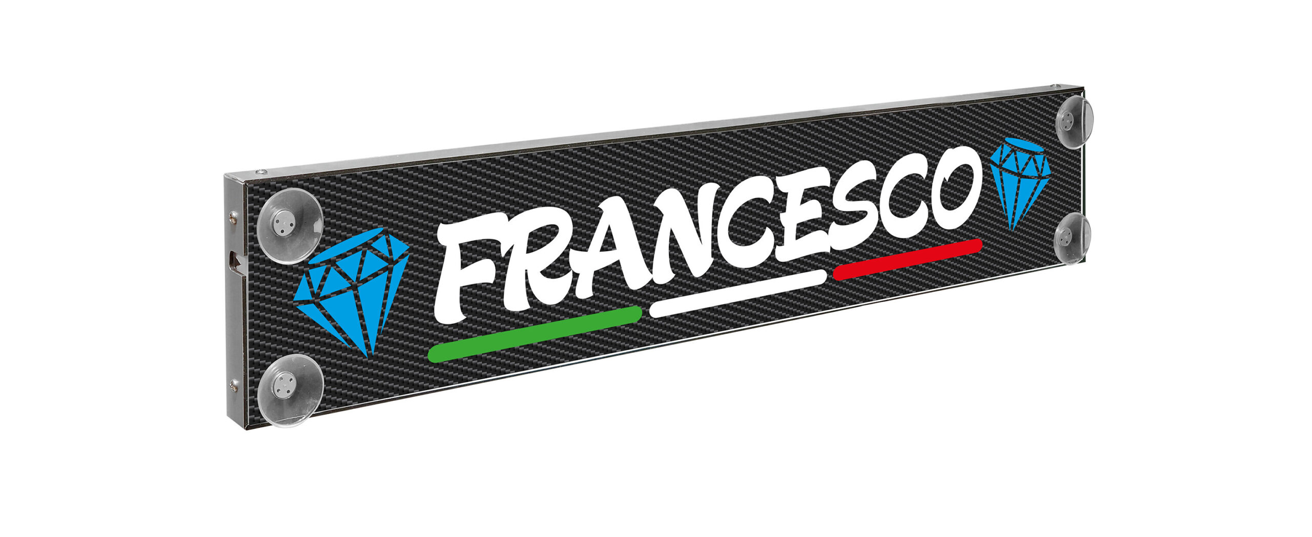 Carbon-Look Mono Flag, tabella personalizzabile a Led, 12/24V - 75x13,5 cm - 6-8 caratteri