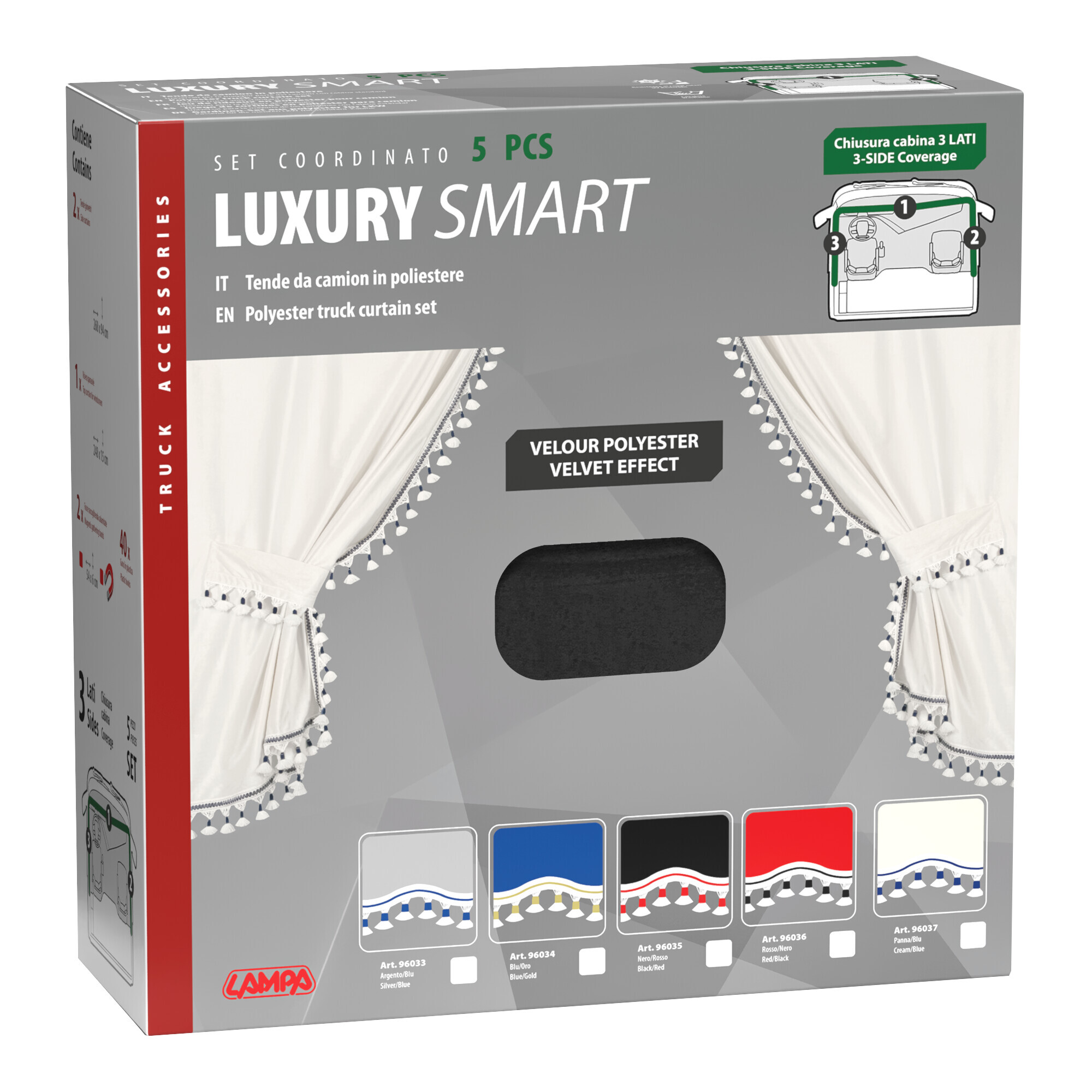 Luxury Smart, set tende in poliestere per camion - Nero/Rosso - immagine 4