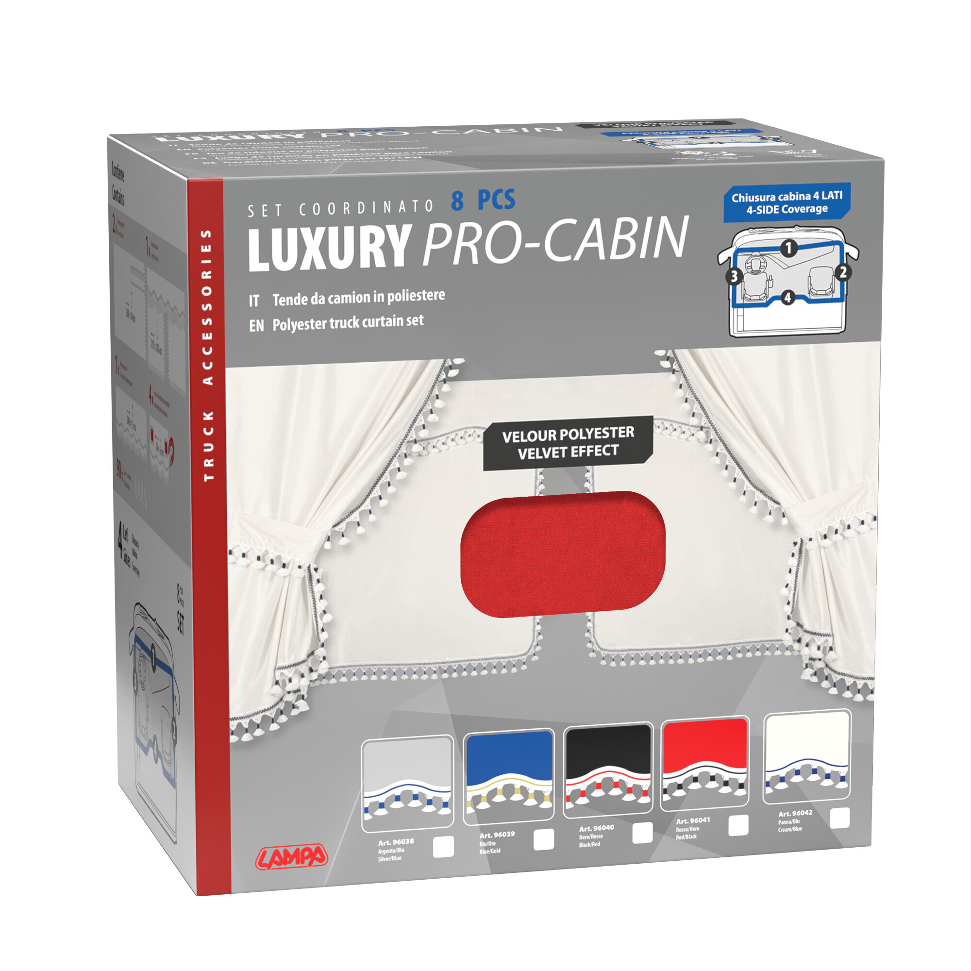 Luxury Pro-Cabin, set tende in poliestere per camion - Rosso/Nero - immagine 6
