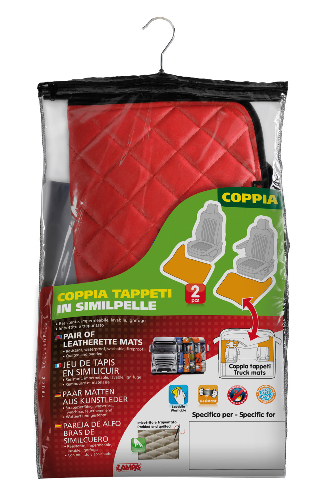 Coppia tappeti in Skeentex - Rosso - compatibile per Iveco Stralis (08/02>12/12) - Iveco Stralis (07/12>12/19) - Iveco Stralis Hi-Way (07/12>08/16) - Iveco Stralis XP (09/16>12/19) - immagine 2