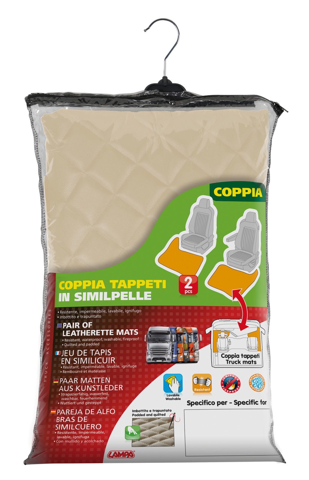 Coppia tappeti in Skeentex - Panna - compatibile per Mercedes Actros MP4 (09/11>09/19) cabina larga, sedile pass. pieghevole, tunnel - Mercedes Actros MP5 (10/19>) cabina larga, sedile pass. pieghevole, tunnel - Mercedes Actros MP5 L (11/21>) cabina larga, sedile pass. pieghevole, tunnel - immagine 2