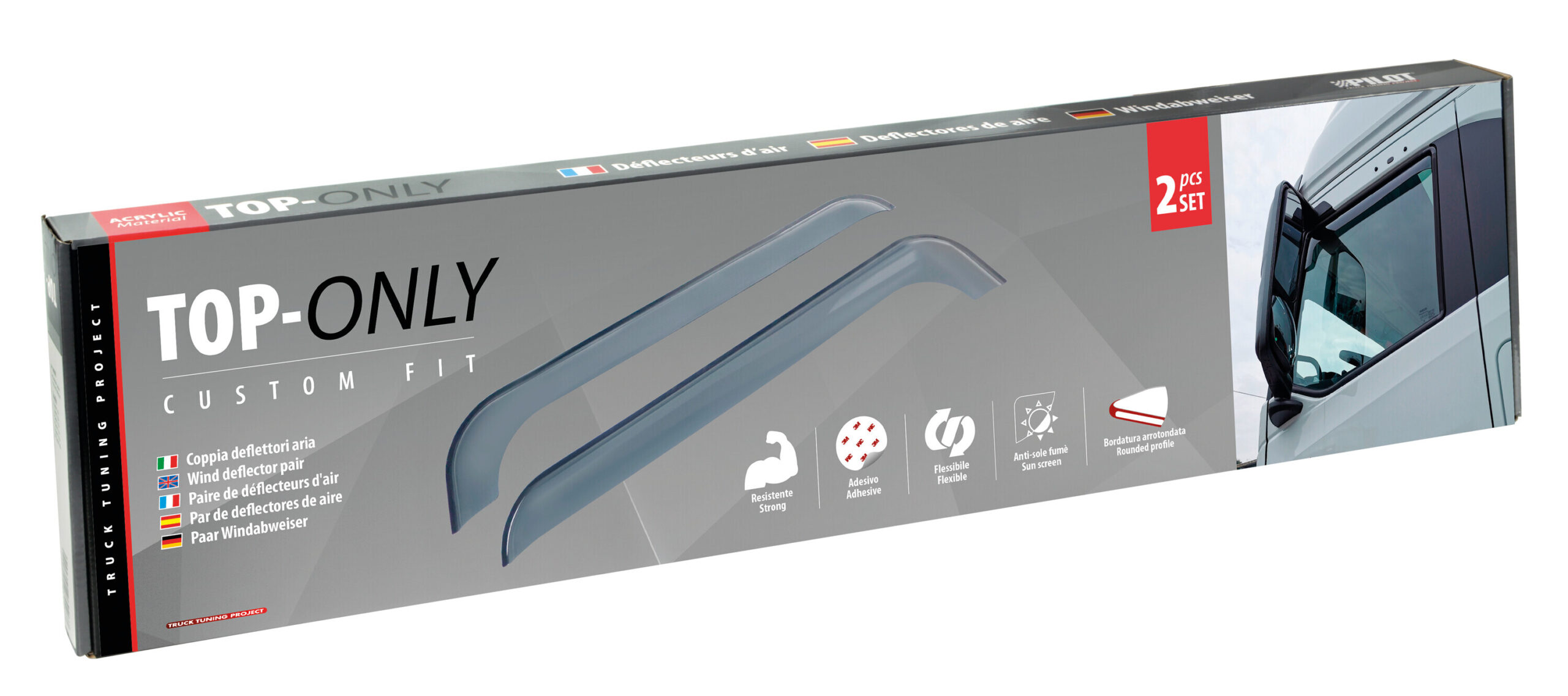 Set deflettori aria in acrilico - compatibile per Scania G Serie 7 - New Generation (01/18>) - Scania L Serie 7 - New Generation (01/18>) - Scania P Serie 7 - New Generation (01/18>) - Scania R Serie 7 - New Generation (11/16>) - Scania S Serie 7 - New Generation (11/16>) - Scania XT Serie 7 - New Generation (01/18>) - immagine 2