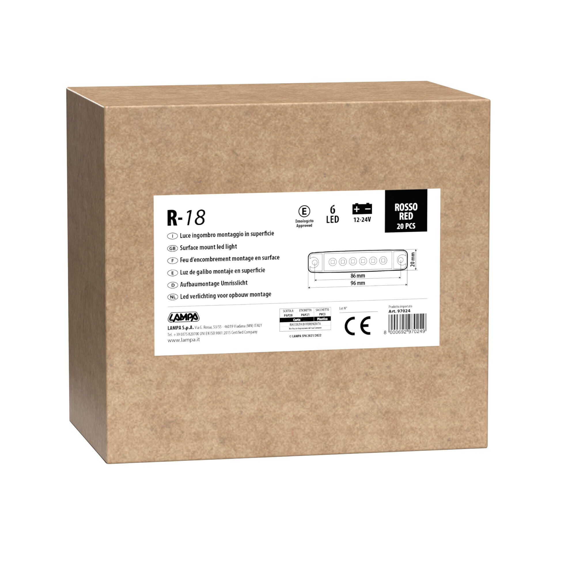 Set 20 pz, luce ingombro - 6 Led - 12/24V - Rosso - immagine 3