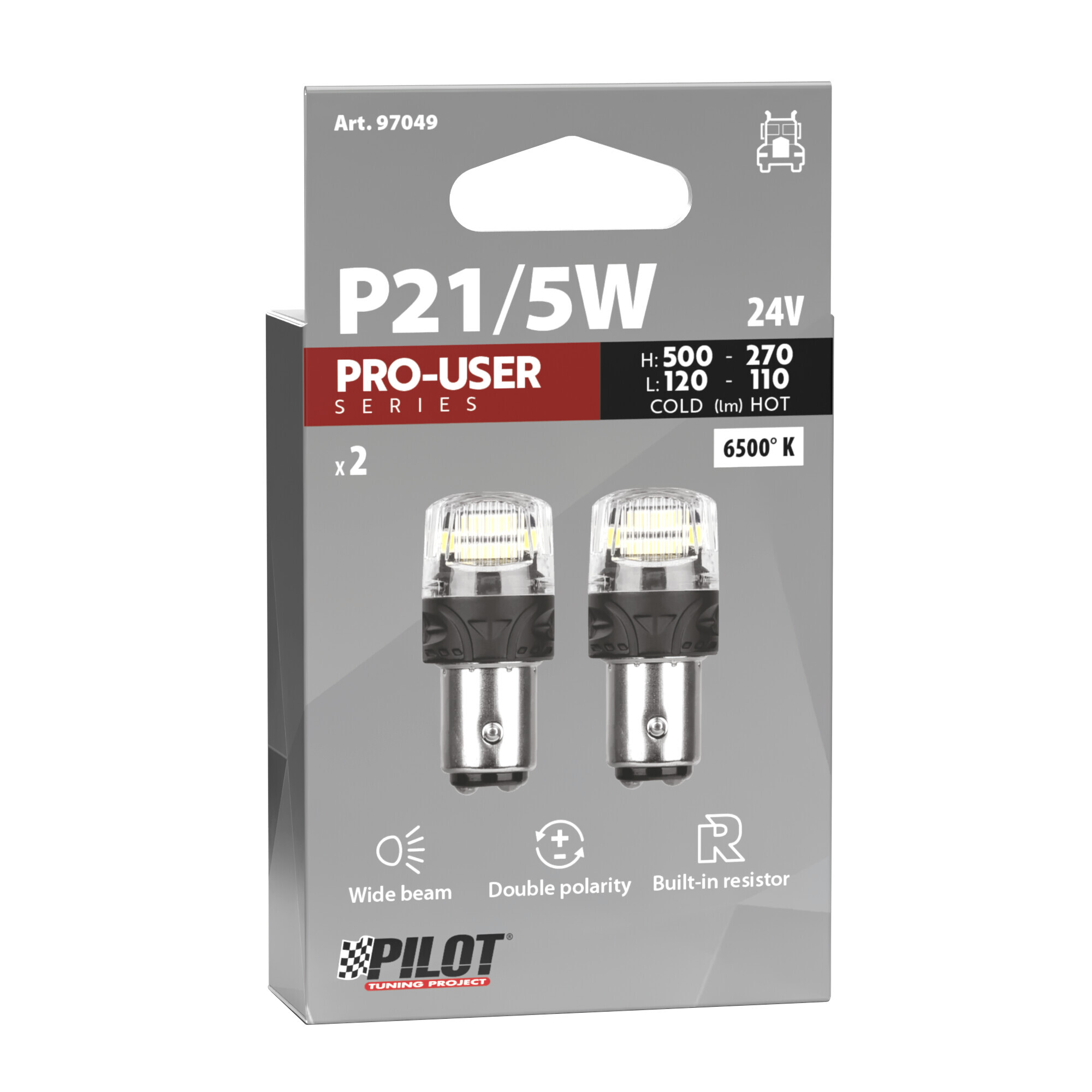 24V Pro-User Series - (P21/5W) - BAY15d - 2 pz - Scatola - Bianco - Doppia polarità - Resistenza incorporata - immagine 2
