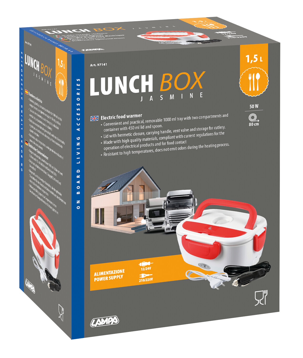 Lunch-Box, scalda-vivande elettrico - 1,5 L - 12/24V+220V - 50W 2 Lunch-Box, scalda-vivande elettrico - 1,5 L - 12/24V+220V - 50W - immagine 2