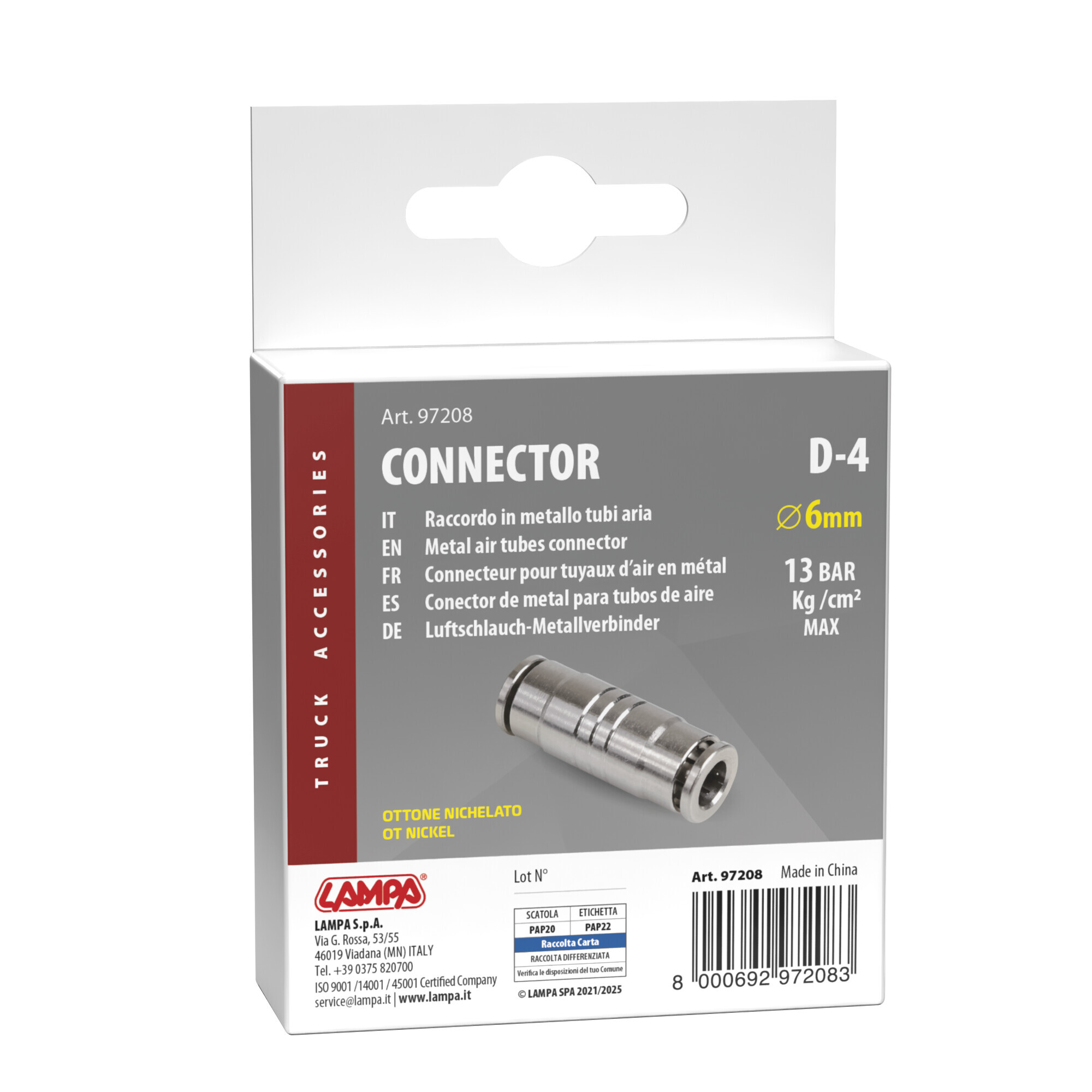 D-4, Raccordo in metallo, per tubi aria - Ø 6 mm - immagine 3