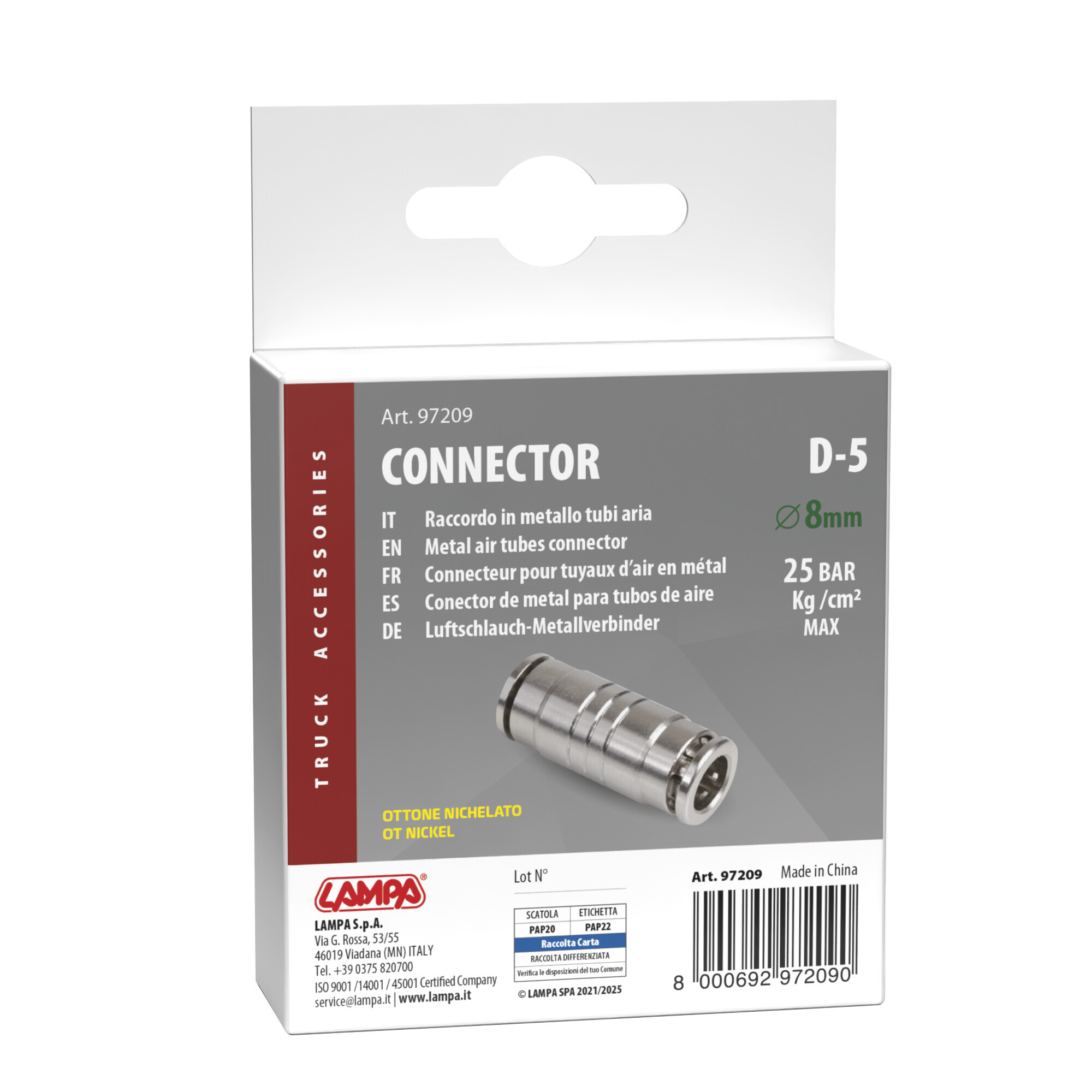 D-5, Raccordo in metallo, per tubi aria - Ø 8 mm - immagine 2