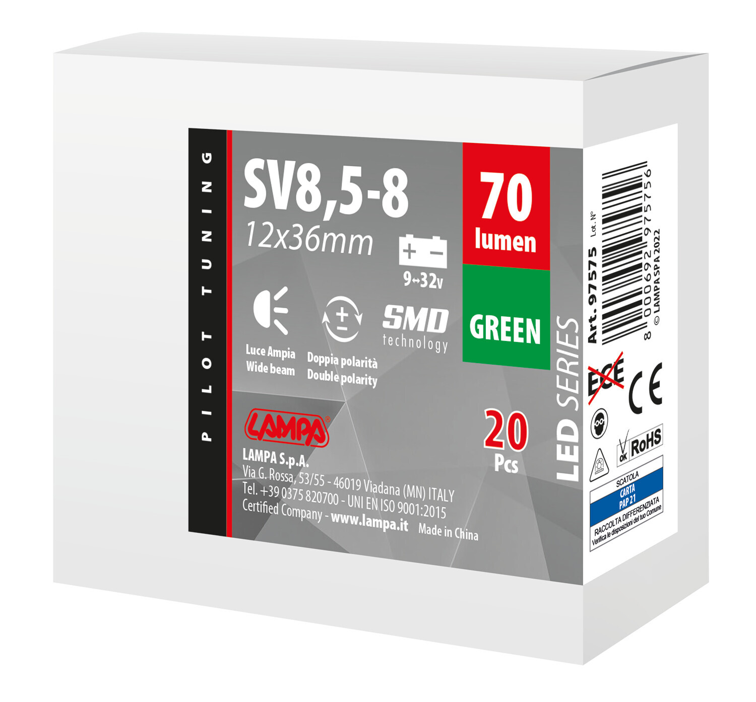 9/32V Led Series 2 SMD x 1 chip - 12x36 mm - SV8,5-8 - 20 pz - Scatola - Verde - Doppia polarità - Resistenza incorporata - immagine 3