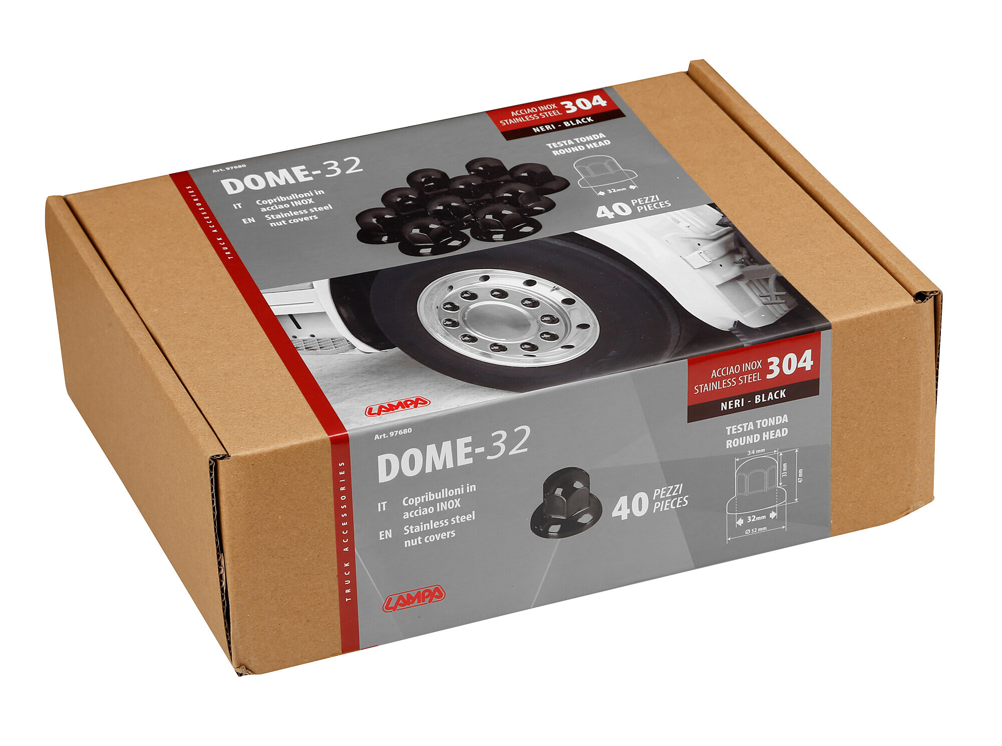 Dome, Set 40 copribulloni testa tonda in acciaio inox - Ø 32 mm - Nero - immagine 2