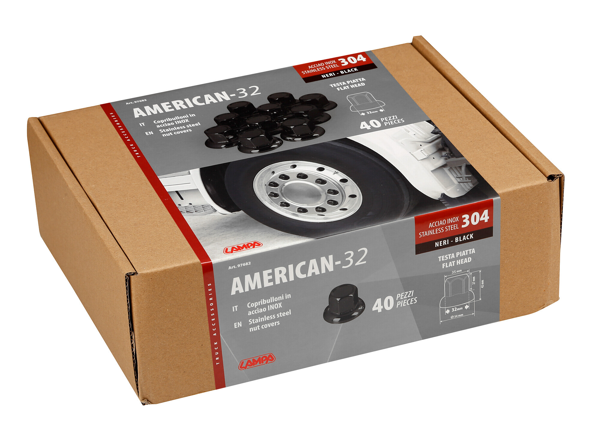 American, Set 40 copribulloni testa piatta in acciaio inox - Ø 32 mm - Nero - immagine 2