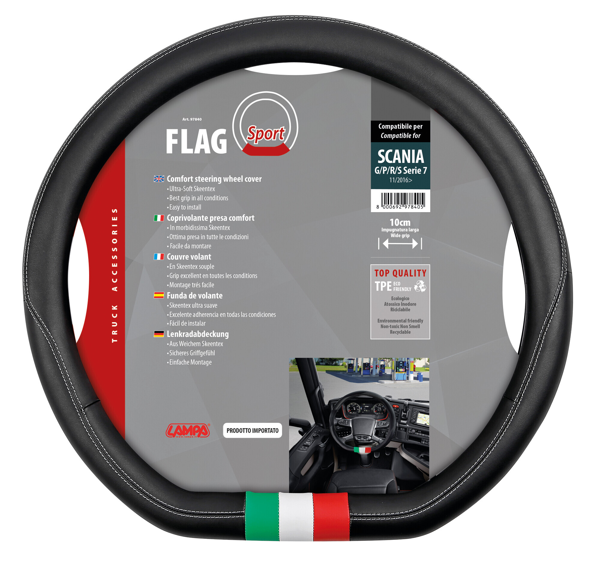 Flag Italia, coprivolante su misura in Skeentex - compatibile per Scania G Serie 7 - New Generation (01/18>) - Scania P Serie 7 - New Generation (01/18>) - Scania R Serie 7 - New Generation (11/16>) - Scania S Serie 7 - New Generation (11/16>) - immagine 3