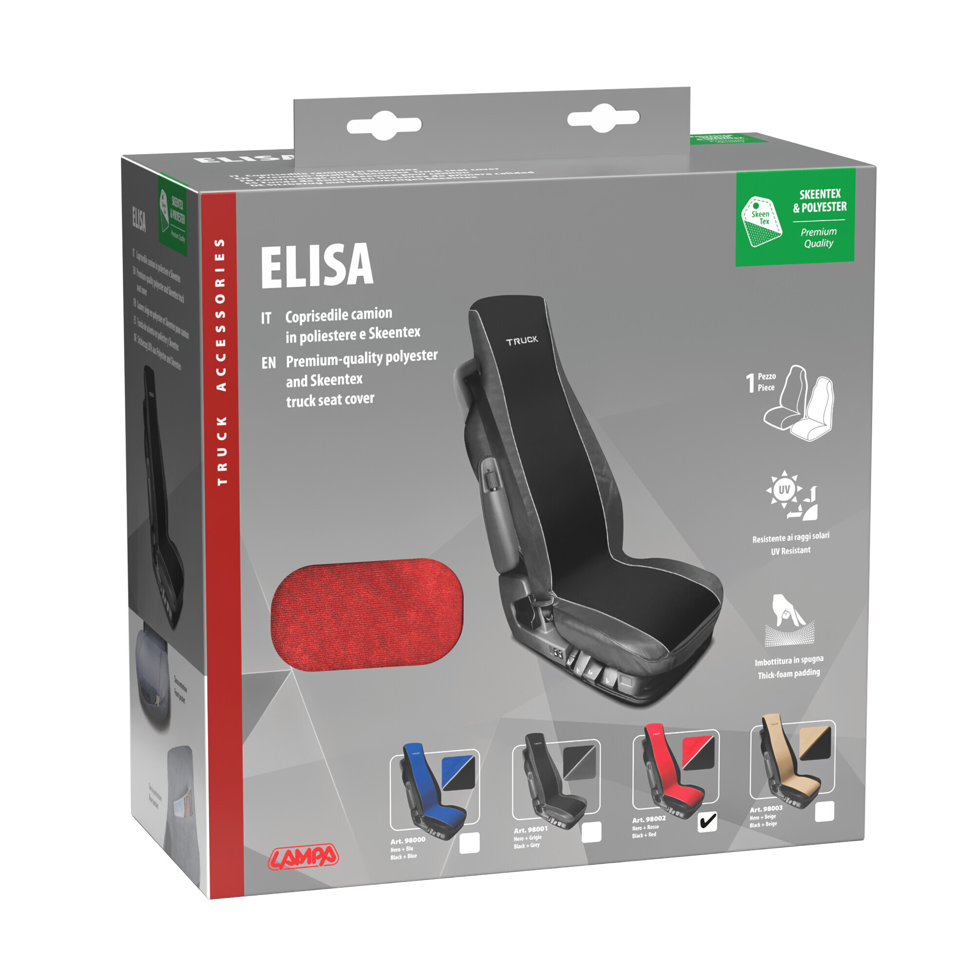 Elisa, coprisedile in poliestere e Skeentex per camion - Rosso/Nero - immagine 3