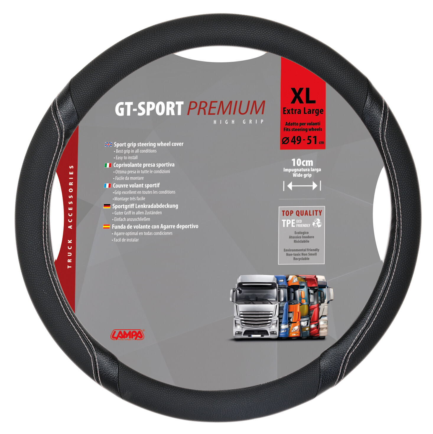 GT-Sport, coprivolante in Skeentex - XL - Ø 49/51 cm - Nero/Argento