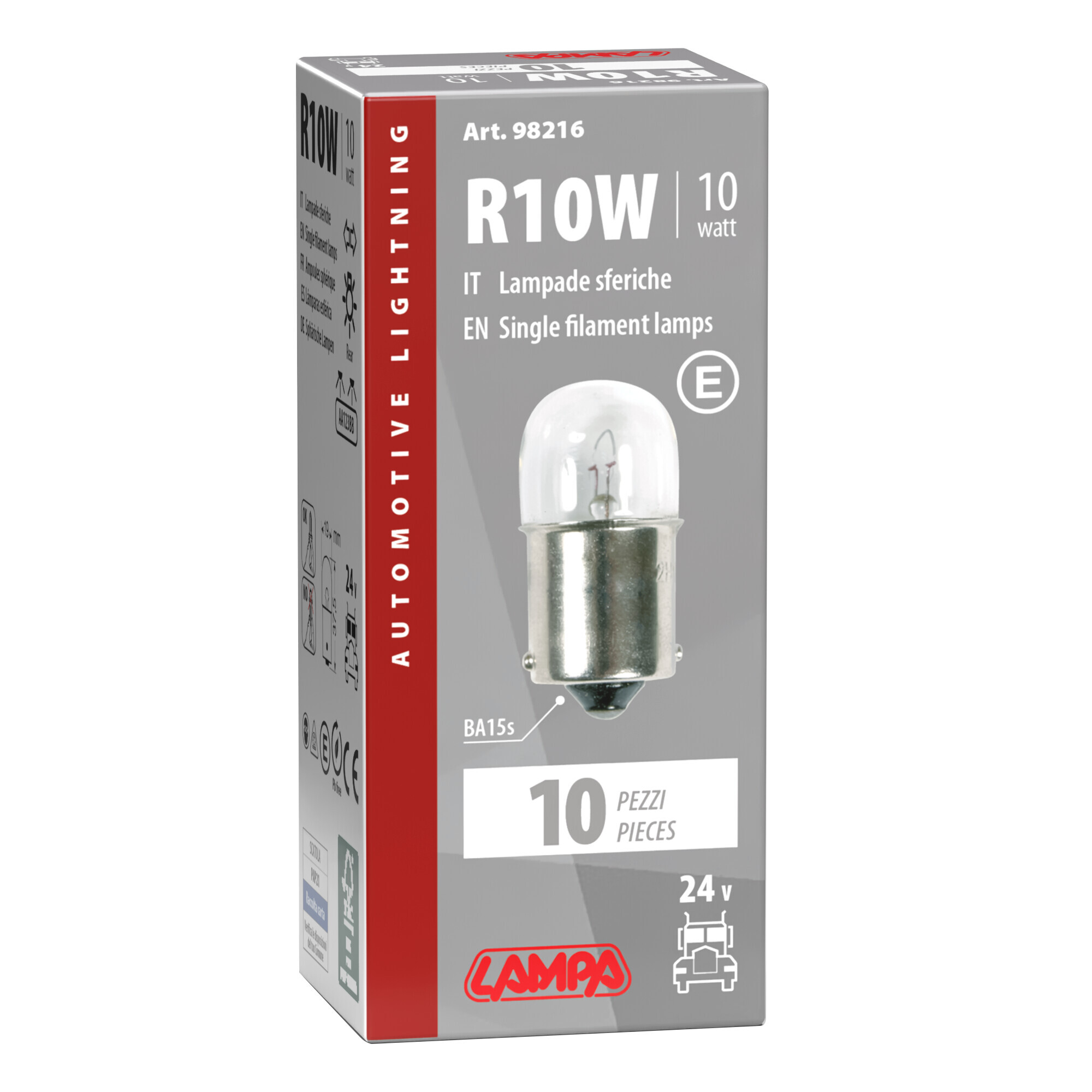 24V Lampada sferica - R10W - 10W - BA15s - 10 pz - Scatola - immagine 2