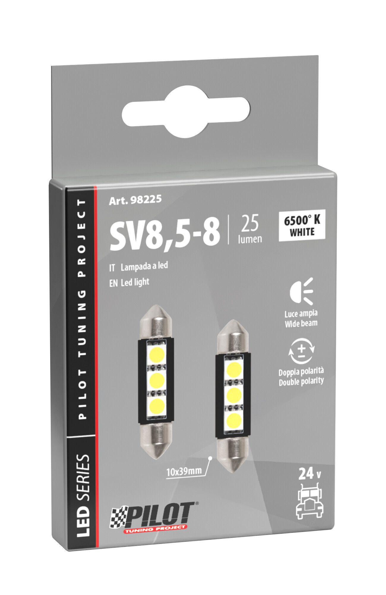 24/28V Led Series - 3 SMD x 3 chips - 10x39 mm - SV8,5-8 - 2 pz - Scatola - Bianco - Doppia polarità - immagine 2
