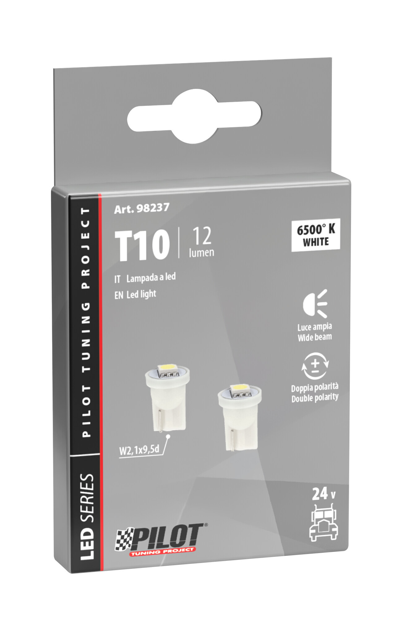 24/28V Hyper-Led 3 - 1 SMD x 3 chips - (T10) - W2,1x9,5d - 2 pz - Scatola - Bianco - Doppia polarità - immagine 2