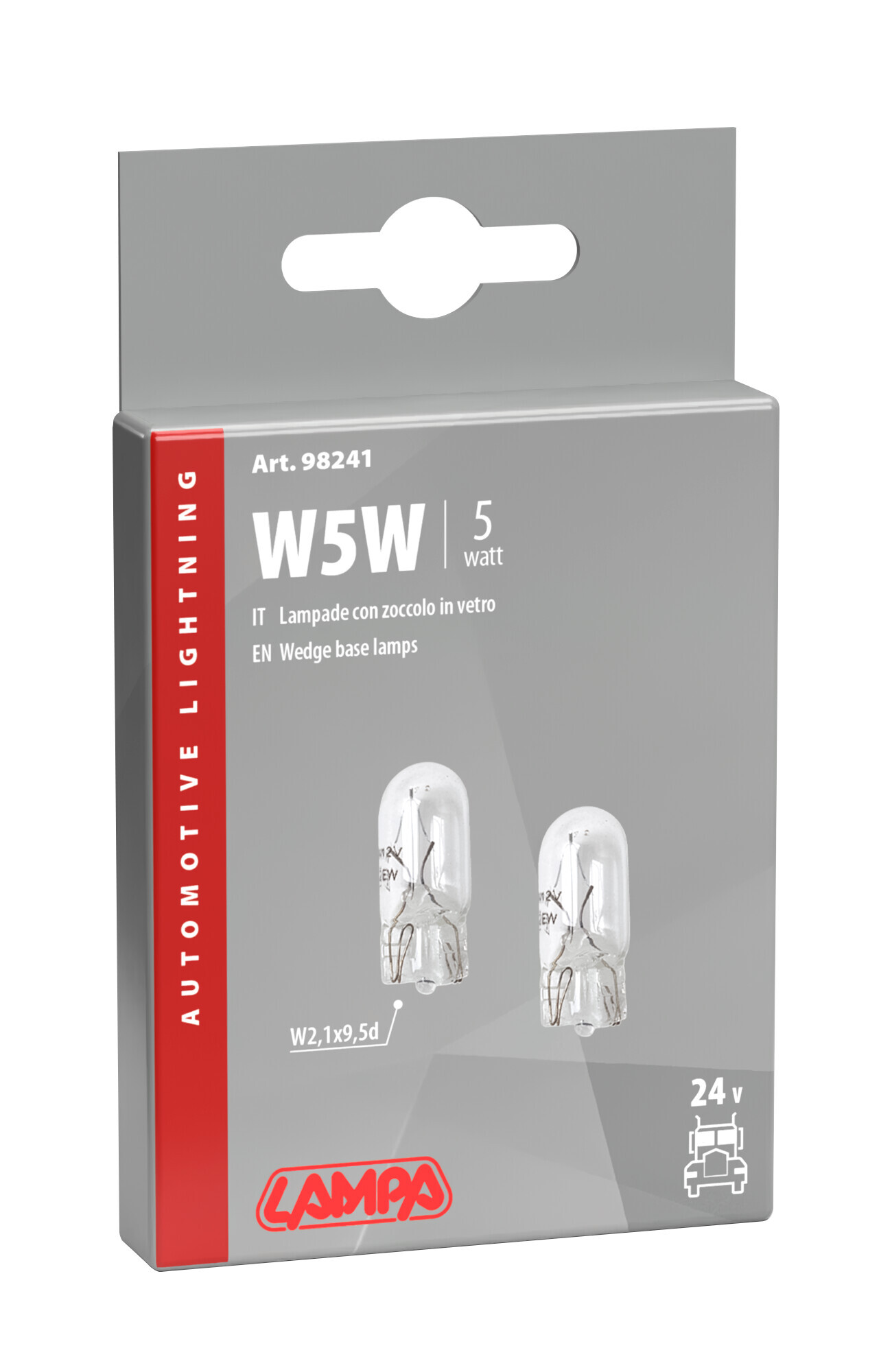 24V Lampada con zoccolo vetro - W5W - 5W - W2,1x9,5d - 2 pz - Scatola - immagine 2