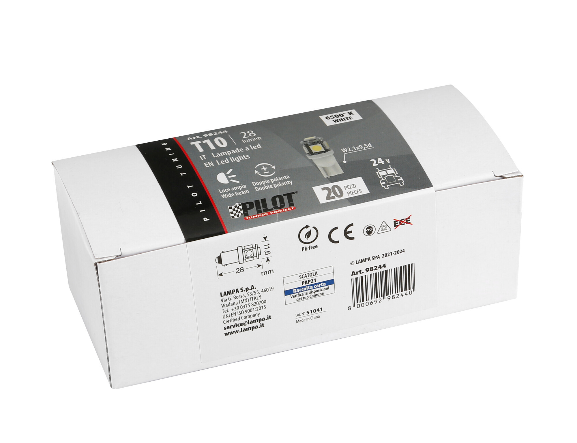 24/28V Hyper-Led 15 - 5 SMD x 3 chips - (T10) - W2,1x9,5d - 20 pz - Scatola - Bianco - Doppia polarità - immagine 2