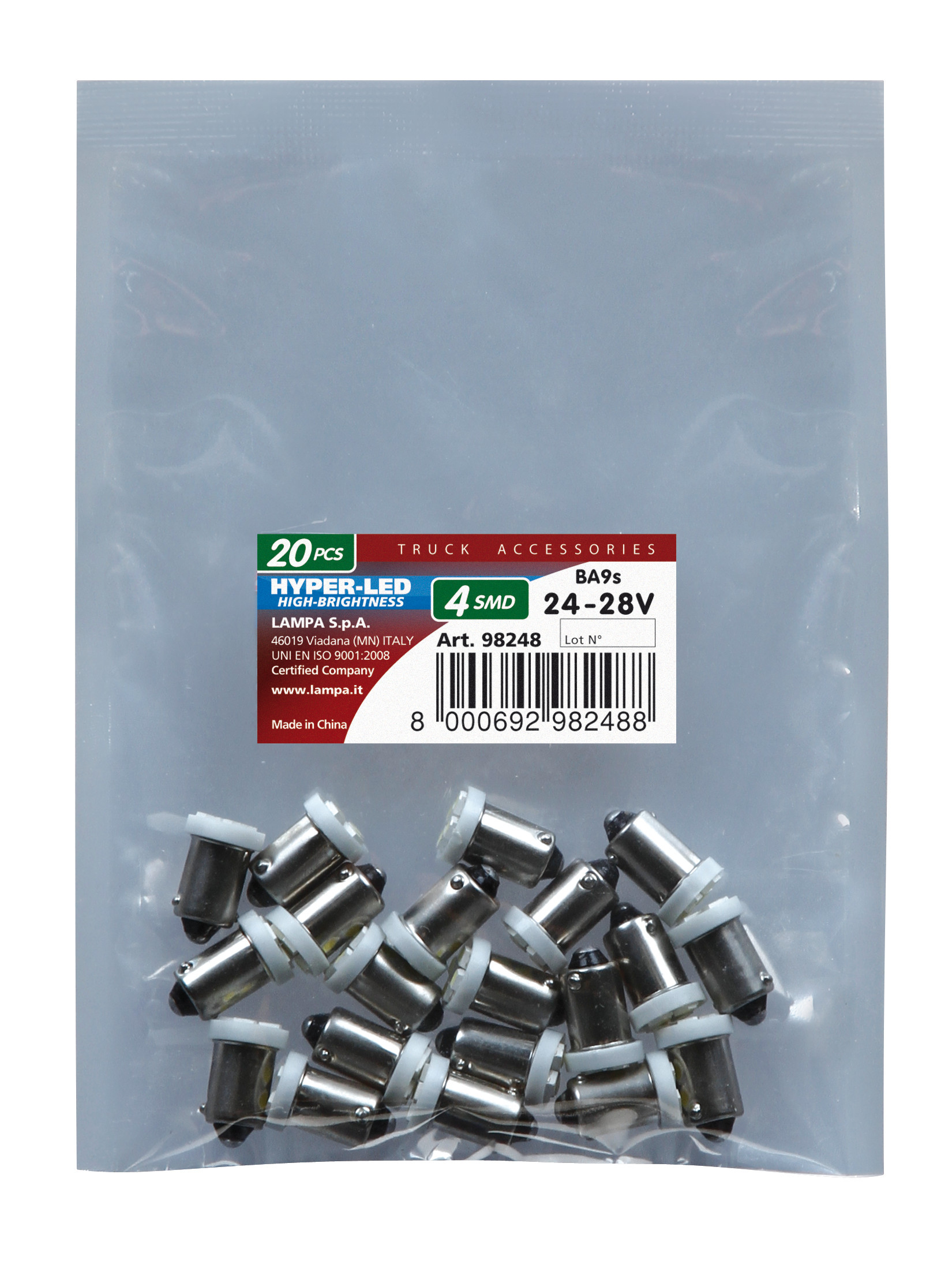 24/28V Led Series - 4 SMD x 1 chips - (T4W) - BA9s - 20 pz - Busta - Bianco - Doppia polarità - immagine 2