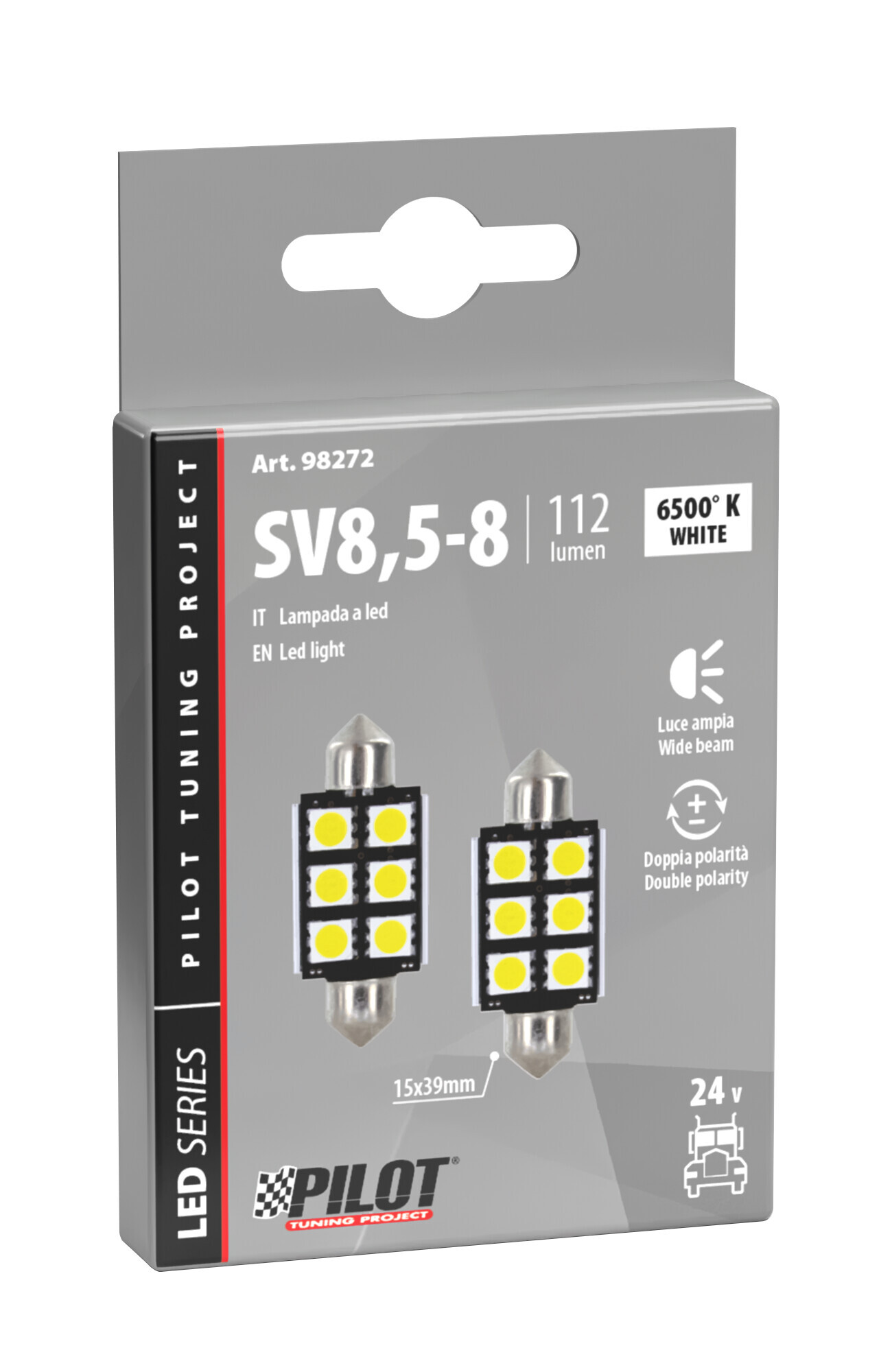 24/30V Led Series - 6 SMD x 3 chips - 15x39 mm - SV8,5-8 - 2 pz - Scatola - Bianco - Doppia polarità - immagine 2