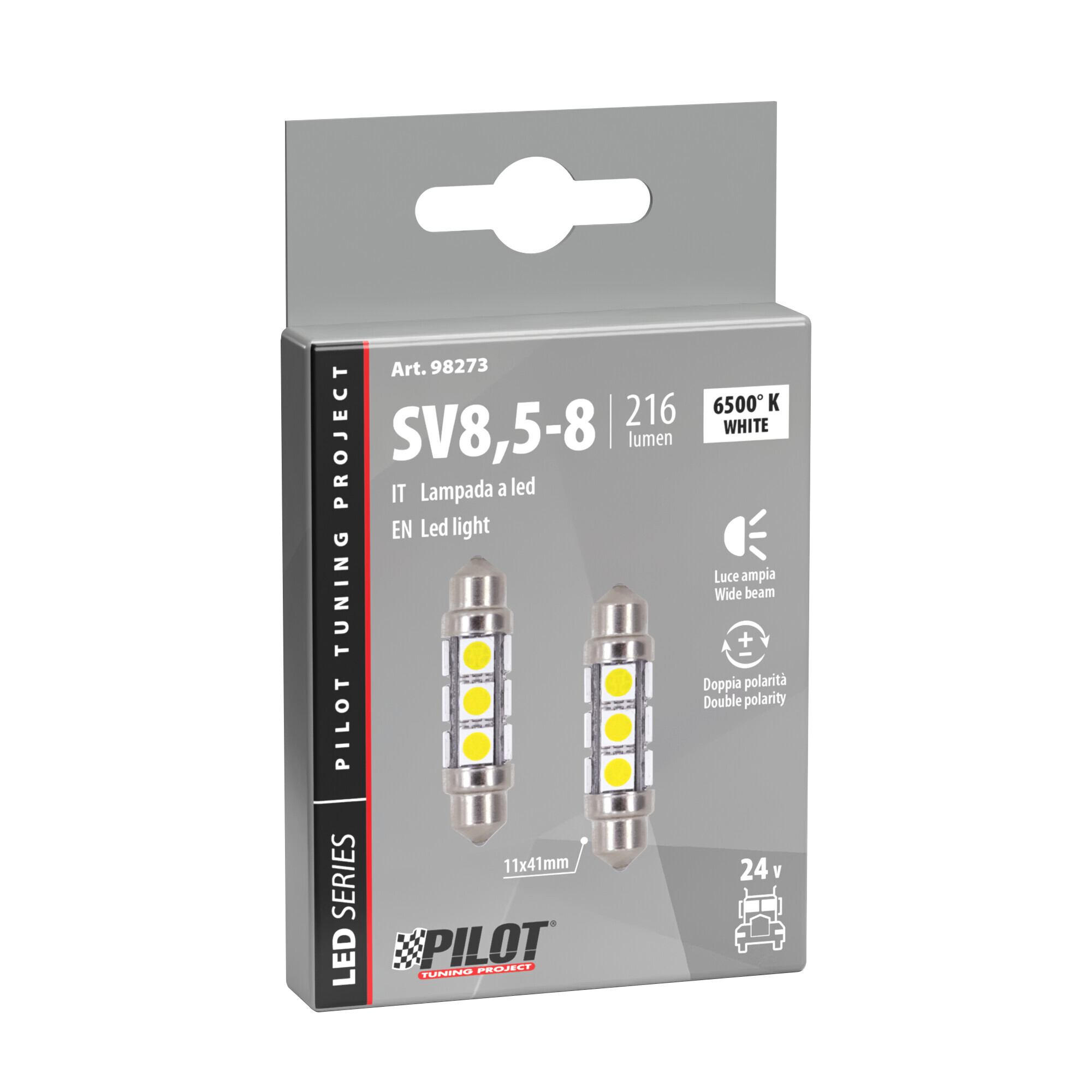 24/30V Led Series - 12 SMD x 3 chips - 11x41 mm - SV8,5-8 - 2 pz - Scatola - Bianco - Doppia polarità - immagine 3