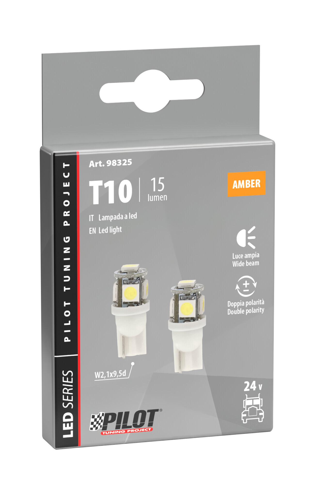 24/28V Hyper-Led 15 - 5 SMD x 3 chips - (T10) - W2,1x9,5d - 2 pz - Scatola - Arancio - Doppia polarità - immagine 2