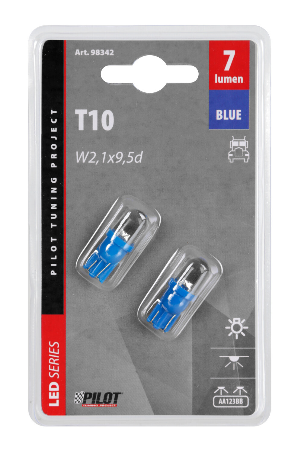 24V Micro lampada 1 Led - (T10) - W2,1x9,5d - 2 pz - D/Blister - Blu - immagine 2