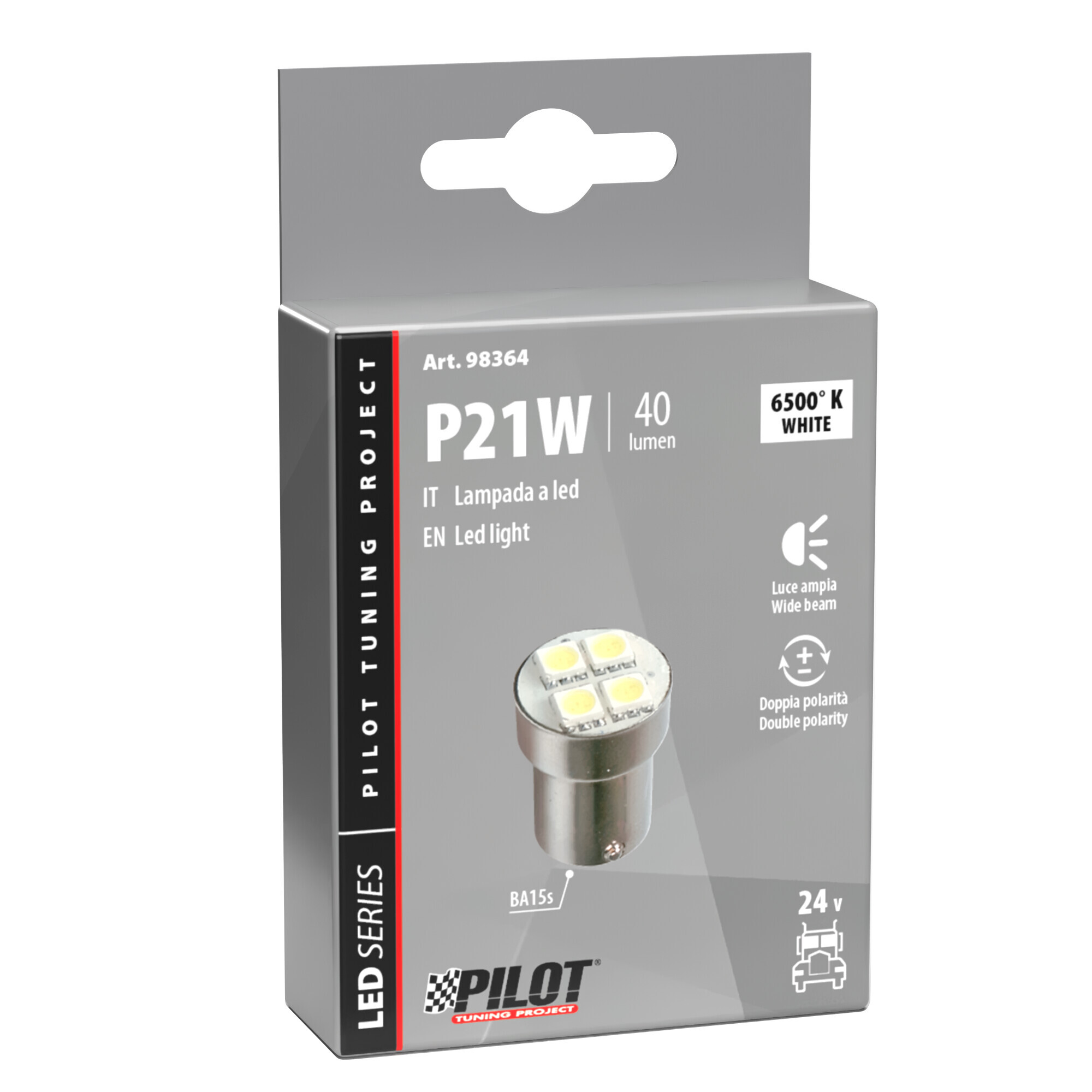 24V Led Series - 4 SMD x 3 chips - (P21W) - BA15s - 1 pz - Scatola - Bianco - Doppia polarità 2 24V Led Series - 4 SMD x 3 chips - (P21W) - BA15s - 1 pz - Scatola - Bianco - Doppia polarità - immagine 2