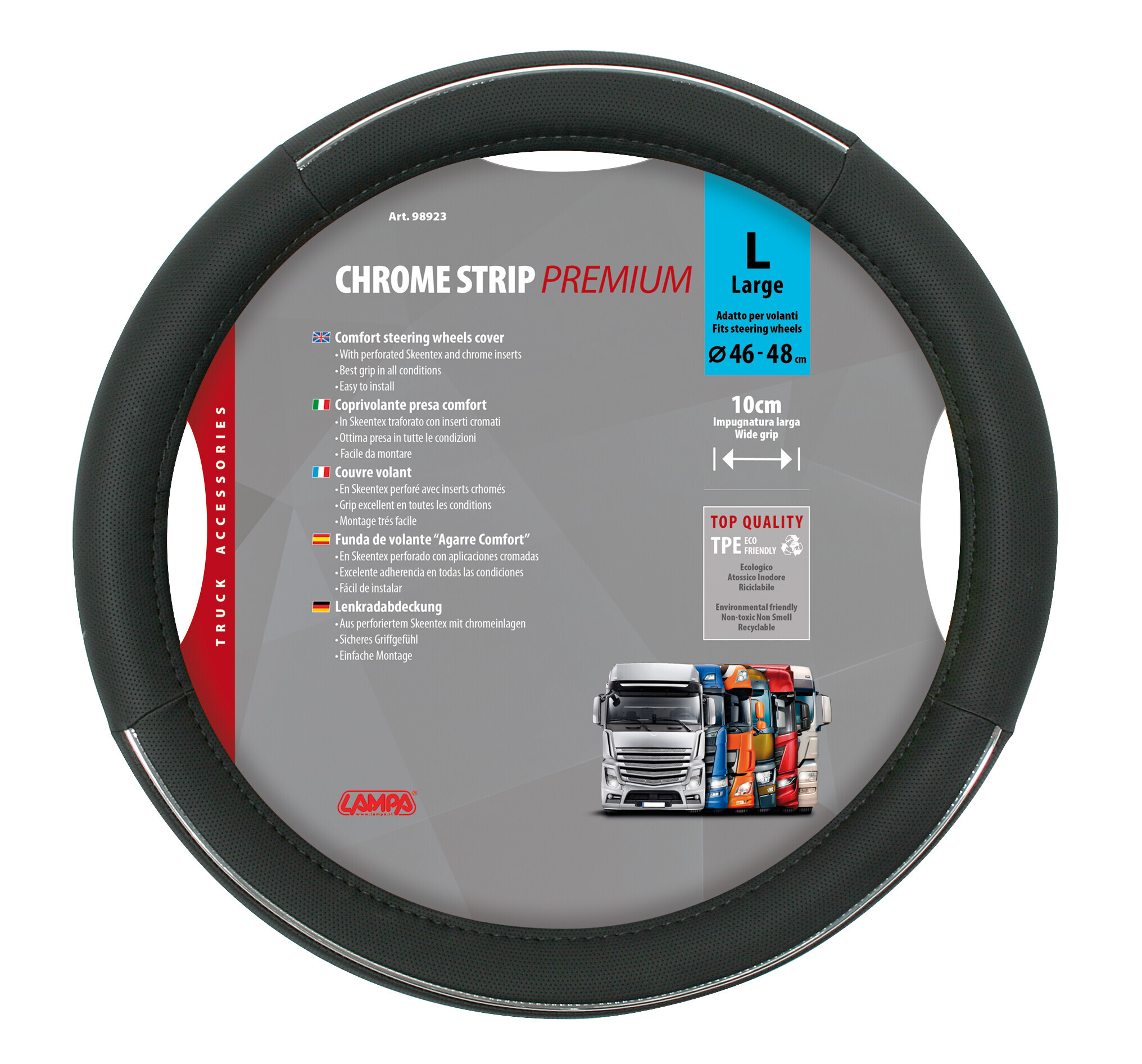 Chrome Strip, coprivolante in Skeentex - L - Ø 46/48 cm