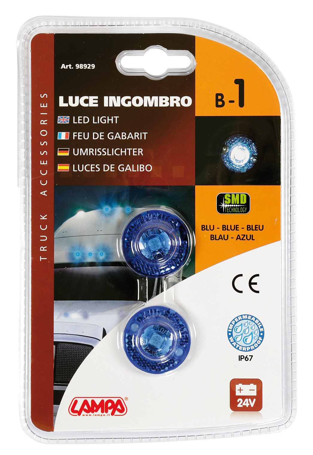 Coppia luci decorative - 1 Led - 24V - Blu - immagine 2