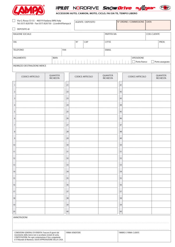 Blocco ordini/commissione - Carta chimica