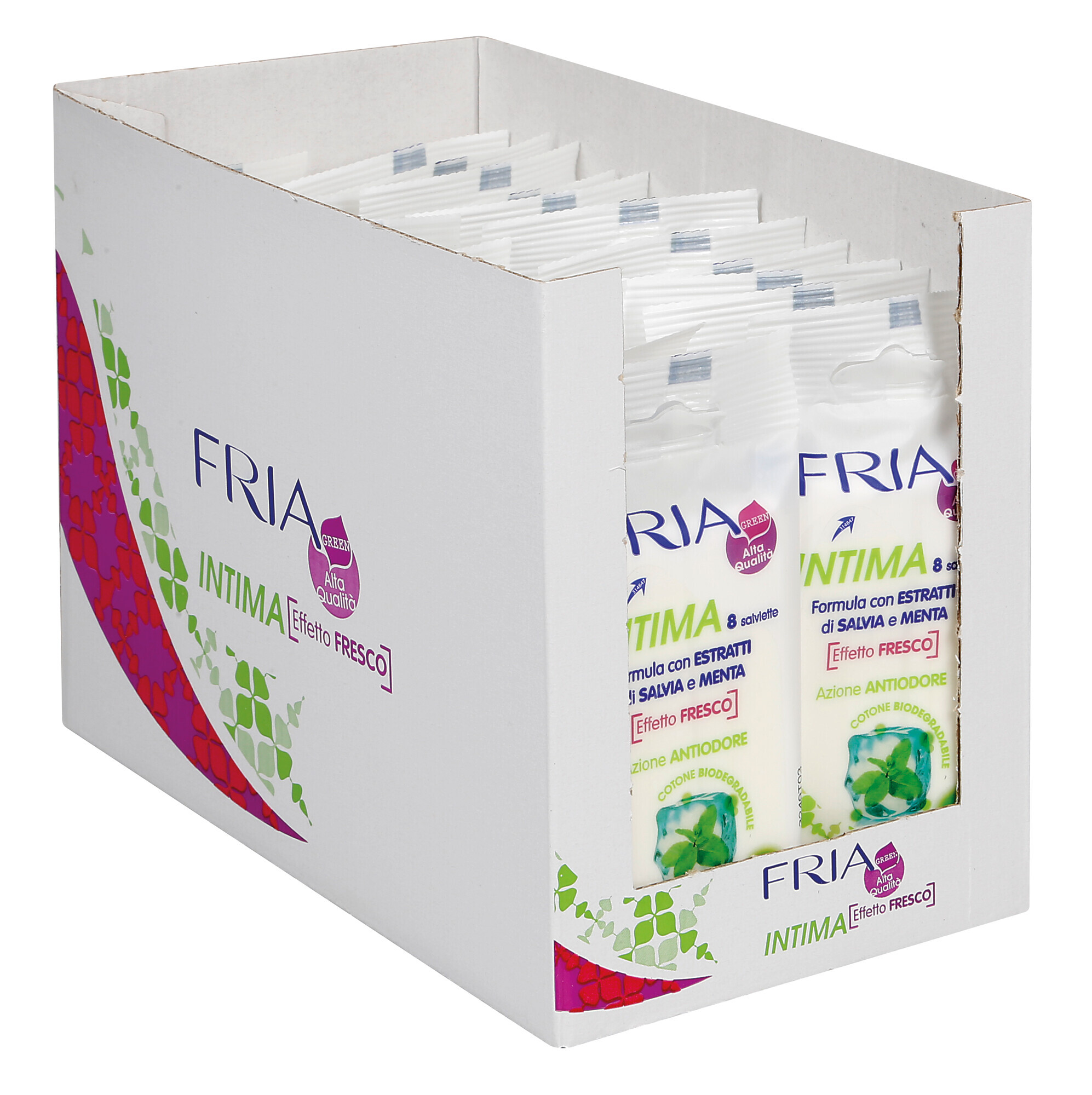 Fria, “intima” Salviette azione antiodore con estratti di salvia e menta - 8 salviette - Confezione da 24 pezzi - immagine 2