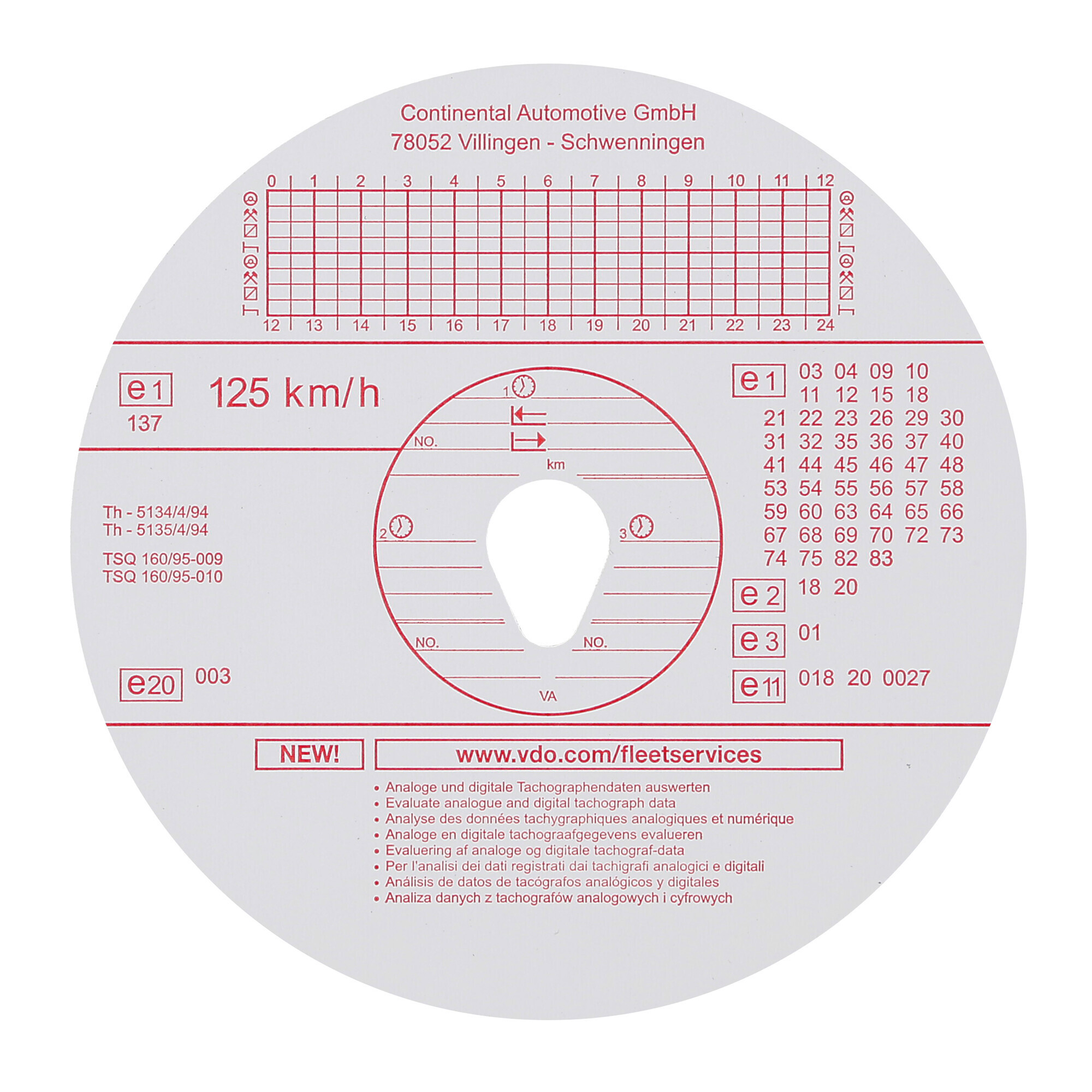 Original Kienzle, set 100 pz dischi tachigrafo omologati - 125 Km/h