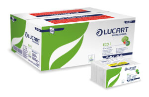 Asciugamani piegati a "Z" Lucart Eco Z, 23x23,5 cm, 2 veli, goffrato bianco, 220 fogli - Conf. 18 pacchetti