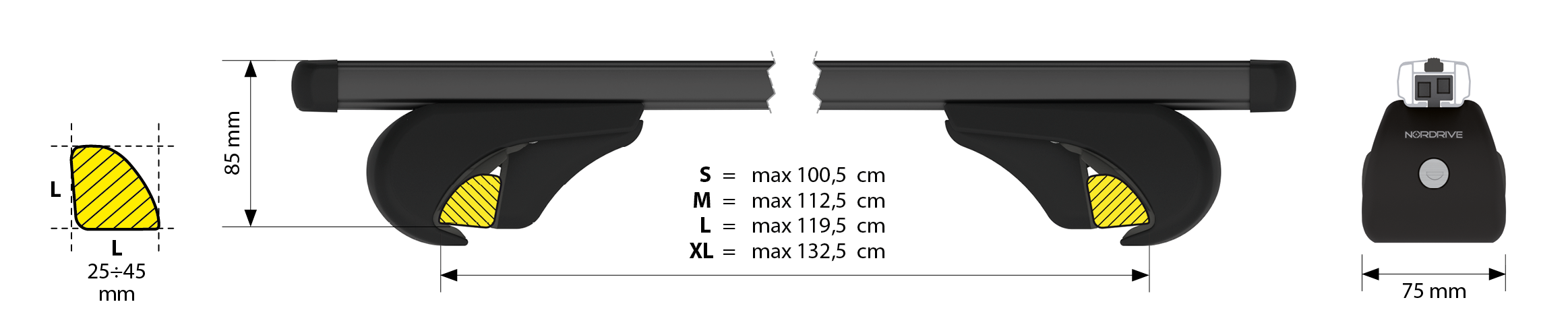 Helio Black Rail, set completo barre portatutto in alluminio - XL - Evos RA - immagine 5