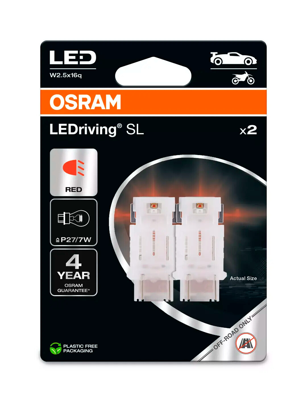 12V LEDriving SL - (P27/7W) - 1W - W2,5x16q - 2 pz - Scatola - Rosso - immagine 2
