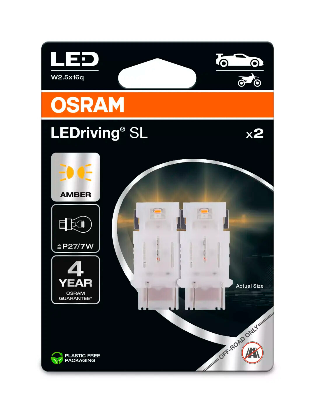 12V LEDriving SL - (P27/7W) - 1W - W2,5x16q - 2 pz - Scatola - Arancio - immagine 2