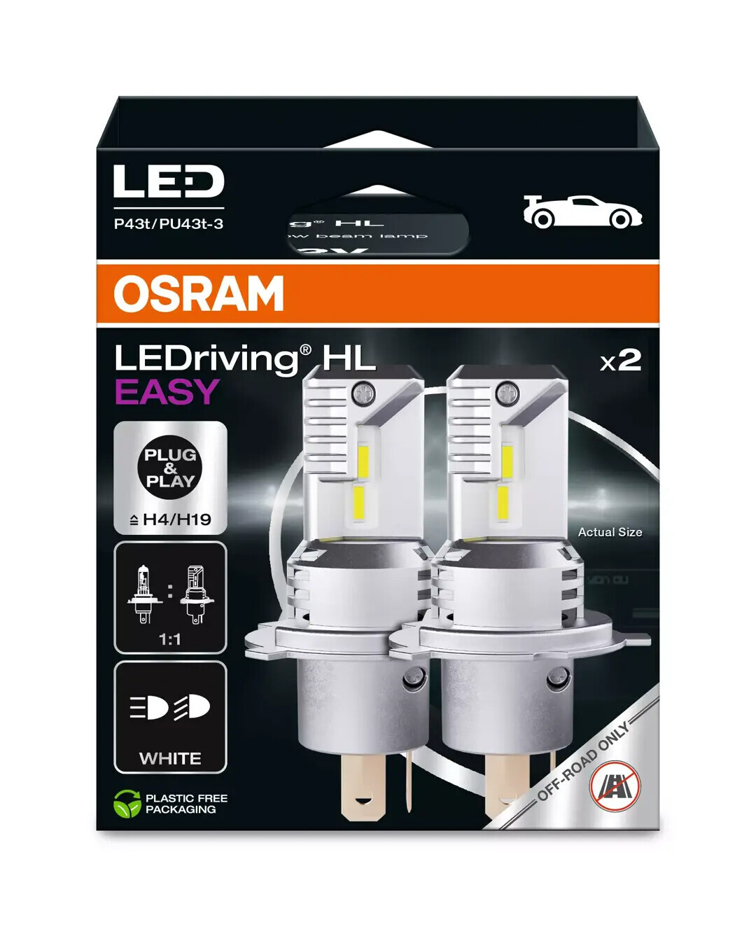 12V LEDriving HL Easy - (H4/H19) - 18/19W - P43t / PU43t-3 - 2 pz - Scatola - immagine 2