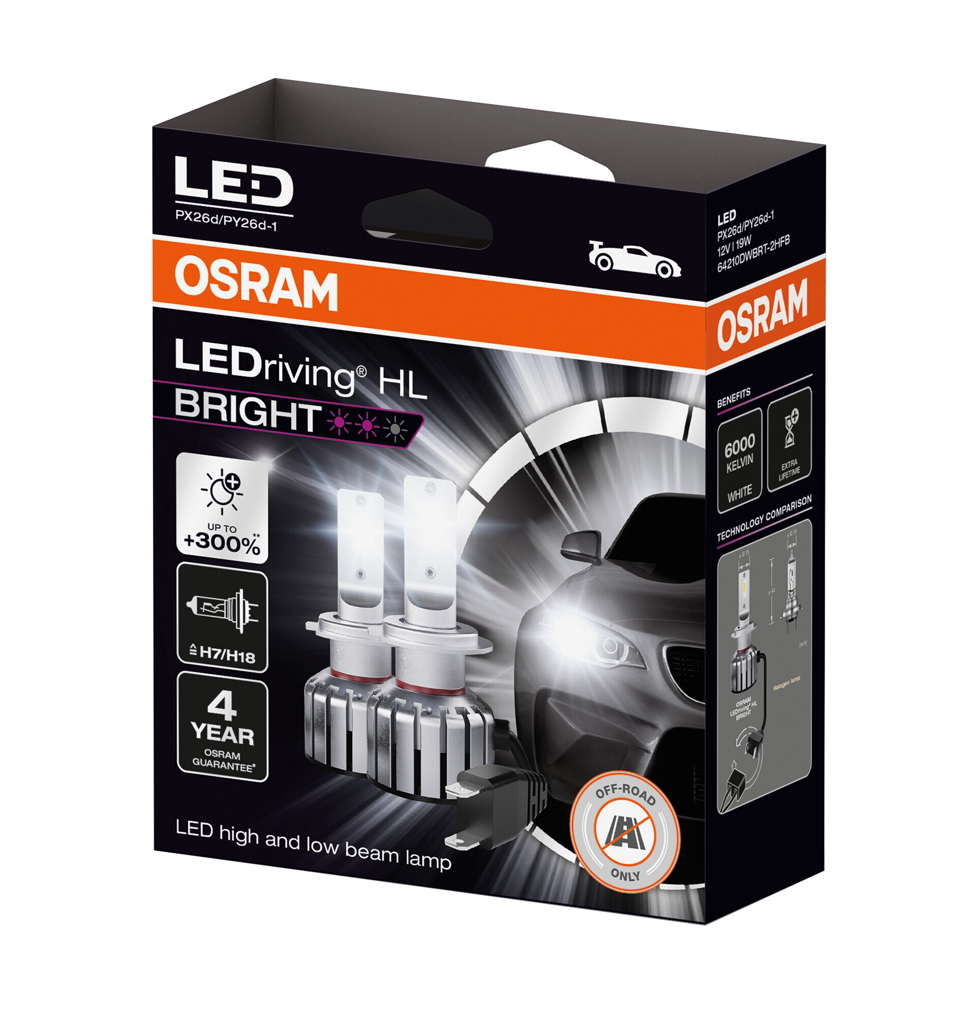 12V LEDriving HL Bright - (H7/H18) - 19W - PX26d/PY26d-1 - 2 pz - Scatola - immagine 2