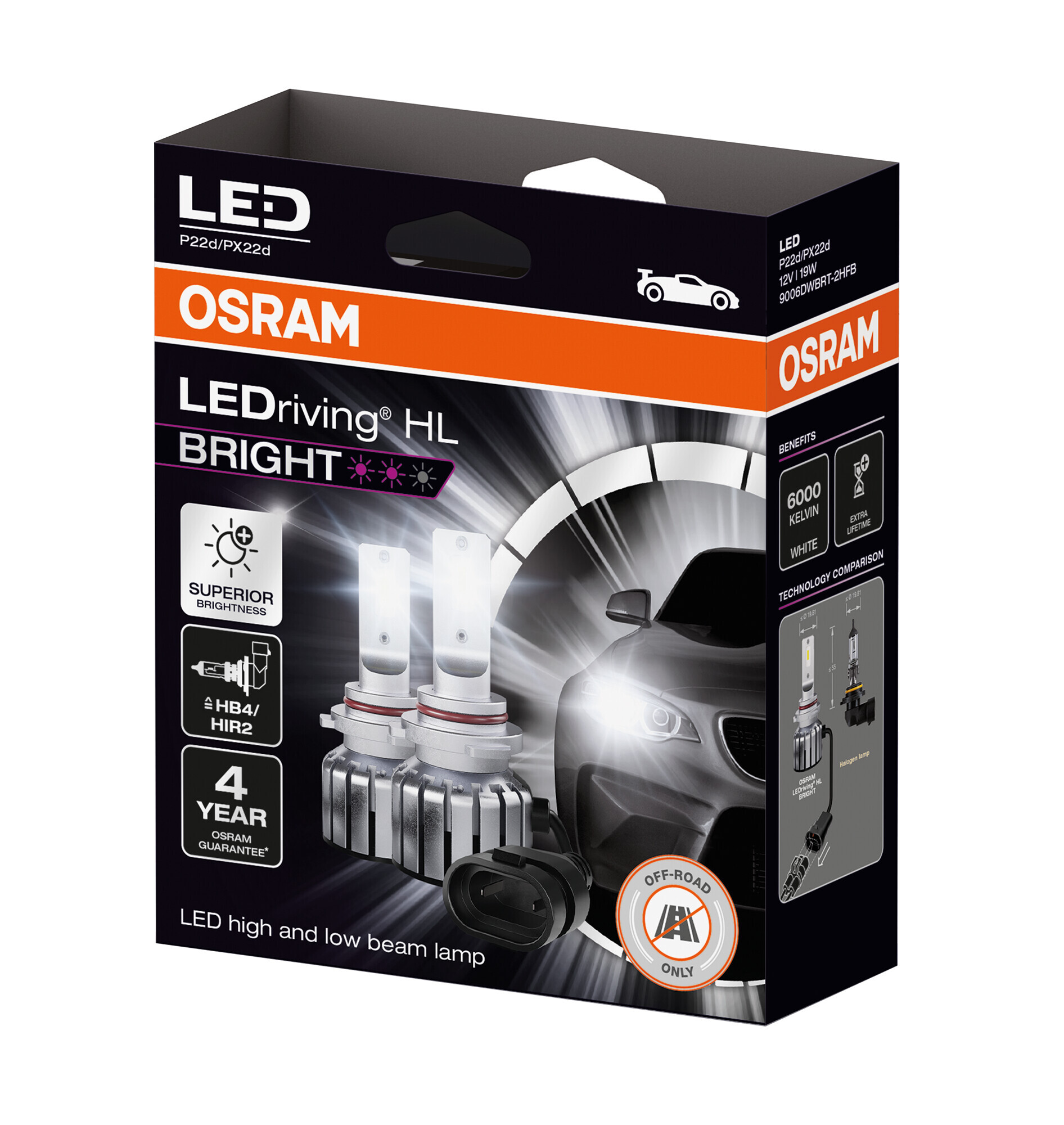 12V LEDriving HL Bright - (HB4/HIR2) - 19W - P22d/PX22d - 2 pz - Scatola - immagine 2