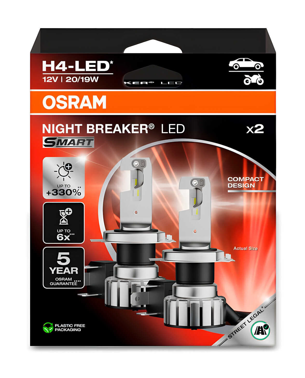 12V Night Breaker Led Smart - H4 - 20/19W - P43t - 2 pz - Scatola 2 12V Night Breaker Led Smart - H4 - 20/19W - P43t - 2 pz - Scatola - immagine 2