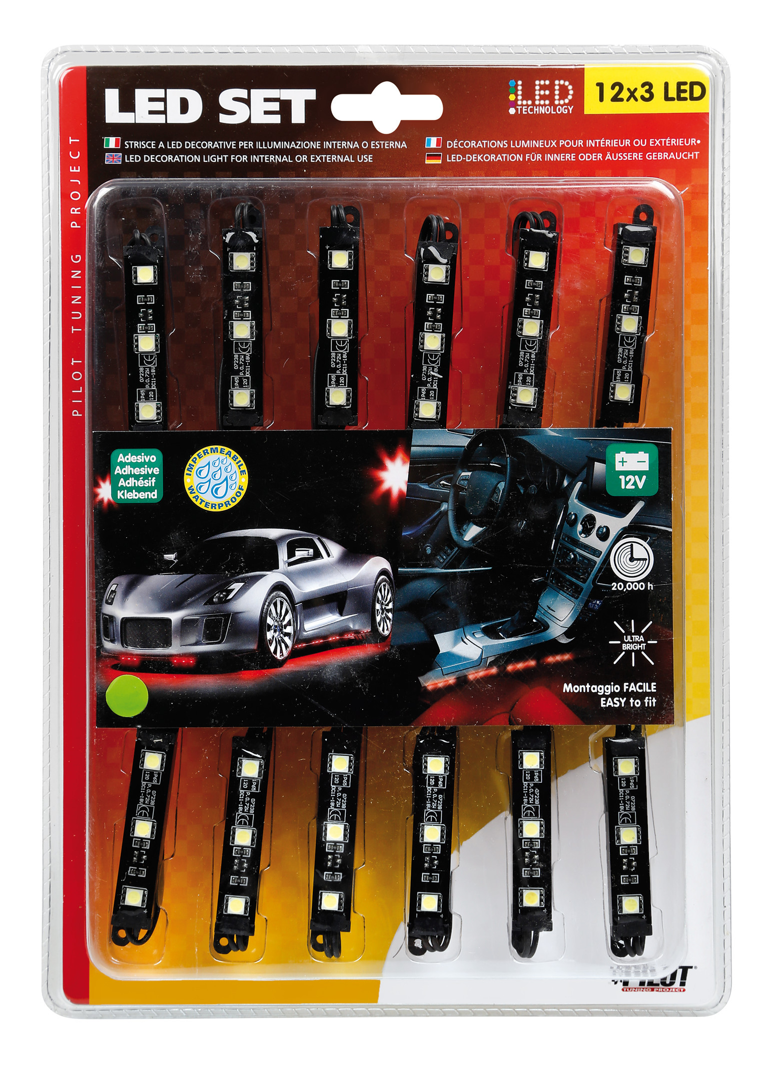 Hyper-Led Set 12x3, strisce decorative a led - 12V - Rosso 2 Hyper-Led Set 12x3, strisce decorative a led - 12V - Rosso - immagine 2