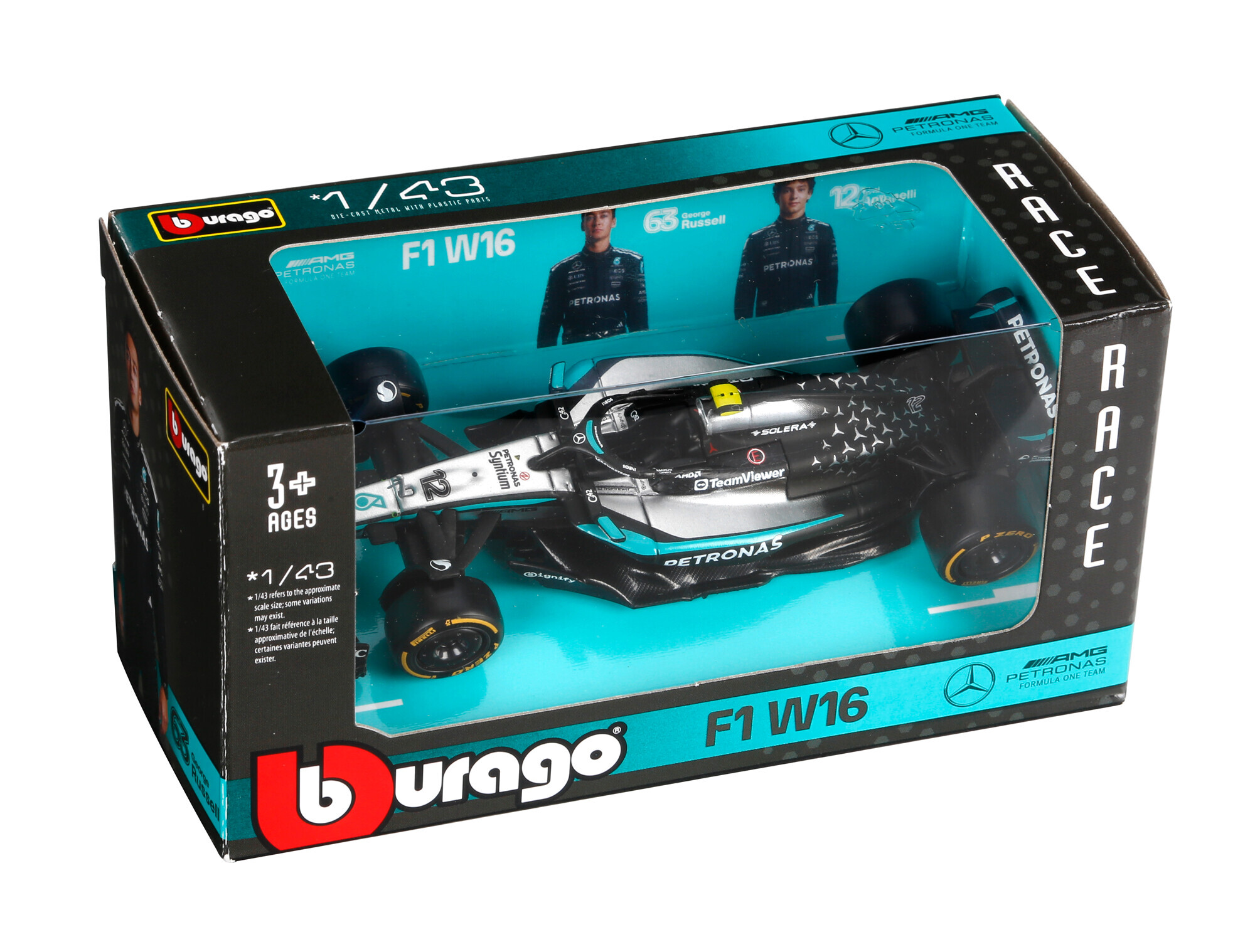 Auto F1, Mercedes-AMG W16 Antonelli, Burago, scala 1:43, scatola vetrina 2 Auto F1, Mercedes-AMG W16 Antonelli, Burago, scala 1:43, scatola vetrina - immagine 2